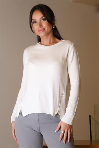 FERMUAR DETAYLI EKRU KADIN TRİKO KAZAK 296-2K5