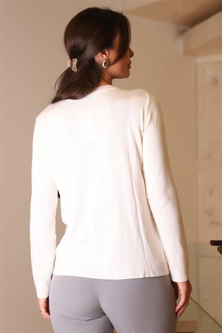 FERMUAR DETAYLI EKRU KADIN TRİKO KAZAK 296-2K5