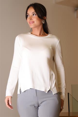 FERMUAR DETAYLI EKRU KADIN TRİKO KAZAK 296-2K5