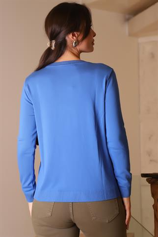 FERMUAR DETAYLI İNDİGO KADIN TRİKO KAZAK 296-2K5