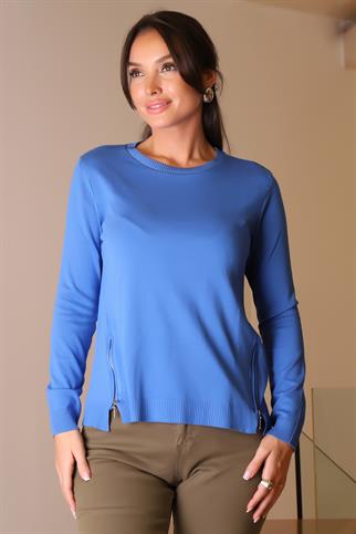 FERMUAR DETAYLI İNDİGO KADIN TRİKO KAZAK 296-2K5