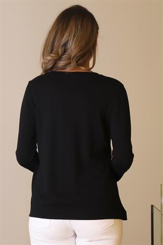 KENARLARI YIRTMAÇLI UZUN KOLLU SİYAH KADIN TRİKO BLUZ  296-2Y5