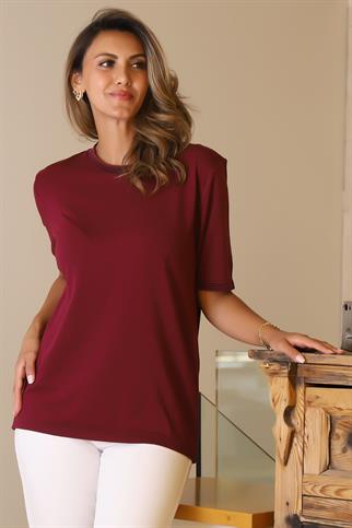SIFIR YAKA KISA KOLLU BORDO  KADIN TRİKO BLUZ 303-2Y5