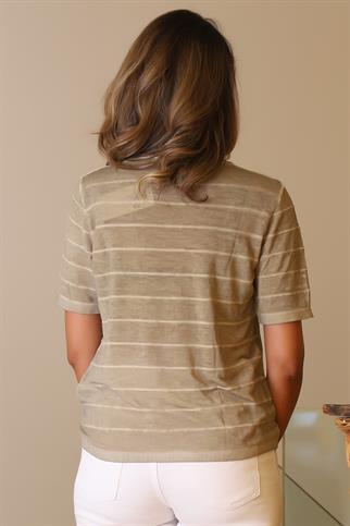KISA KOLLU ÇİZGİLİ HAKİ KADIN TRİKO BLUZ 325-2Y5