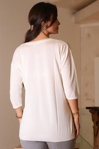 V YAKA YARIM KOLLU EKRU KADIN TRİKO 705-2K5