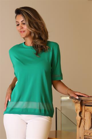 KISA KOLLU ZÜMRÜT KADIN TRİKO BLUZ  807-2Y5