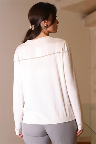 SIFIR YAKA UZUN KOLLU EKRU KADIN TRİKO KAZAK 830-2K5