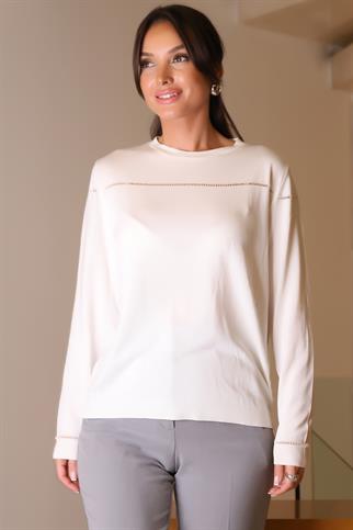 SIFIR YAKA UZUN KOLLU EKRU KADIN TRİKO KAZAK 830-2K5