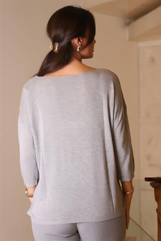 SIFIR YAKA BASIC GRİ KADIN TRİKO KAZAK 928-2K5