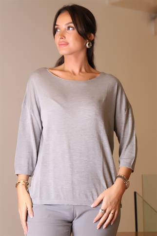 SIFIR YAKA BASIC GRİ KADIN TRİKO KAZAK 928-2K5