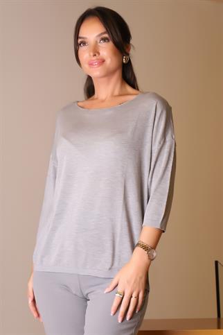 SIFIR YAKA BASIC GRİ KADIN TRİKO KAZAK 928-2K5
