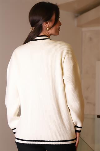 DÜĞMELİ CEP DETAYLI EKRU KADIN HIRKA 013-2K5