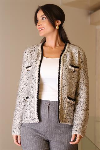 GRİ CEPLERİ DÜĞMELİ KADIN TRİKO HIRKA 021-2K5