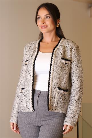 GRİ CEPLERİ DÜĞMELİ KADIN TRİKO HIRKA 021-2K5