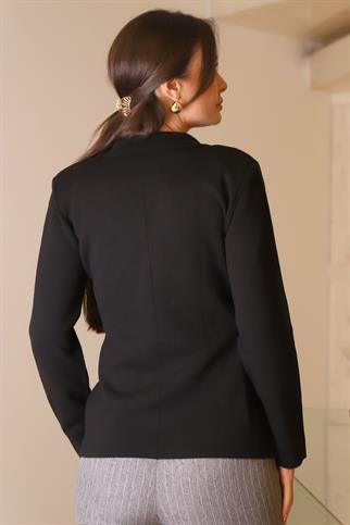 UZUN KOLLU V YAKA SİYAH KADIN TRİKO CEKET 026-2K5