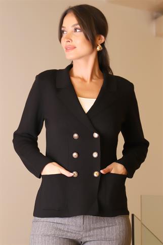 UZUN KOLLU V YAKA SİYAH KADIN TRİKO CEKET 026-2K5