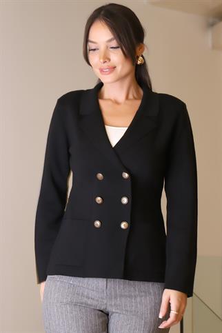 UZUN KOLLU V YAKA SİYAH KADIN TRİKO CEKET 026-2K5