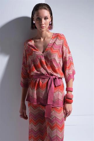 Zikzak Desenli Beli Kemerli Simli Multi Hırka 067-2Y5