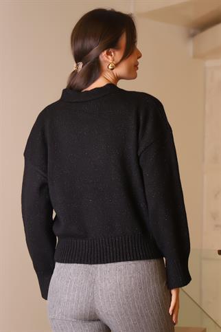 YILDIZ DÜĞMELİ SİYAH KADIN HIRKA 091-2K5