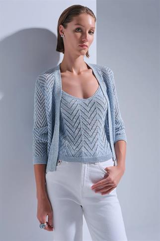 Sim Detaylı Mavi Kadın Hırka 108-2Y5