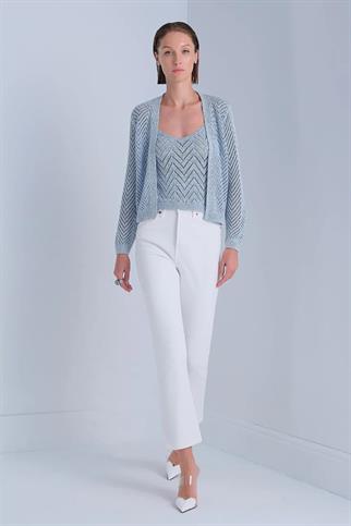 Sim Detaylı Mavi Kadın Hırka 108-2Y5