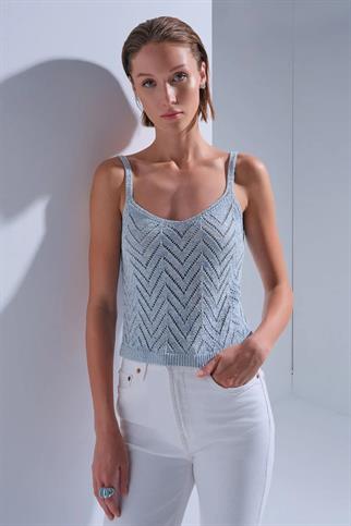 SİM DETAYLI MAVİ KADIN CROP ATLET 109-2Y5