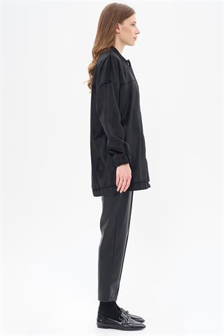 BONCUK İŞLEMELİ ÇITÇITLI SİYAH KADIN CEKET 13065-2K5