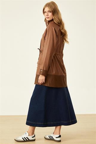 BELDEN BAĞLAMALI UZUN KOLLU CAMEL KADIN KAP 14018-2K5