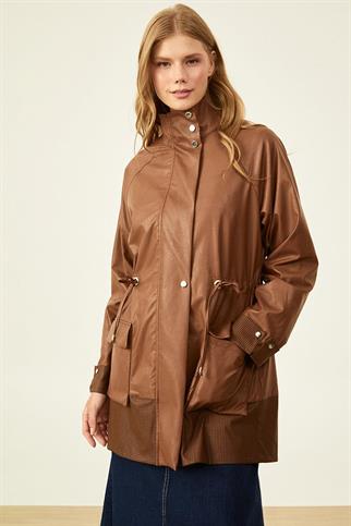 BELDEN BAĞLAMALI UZUN KOLLU CAMEL KADIN KAP 14018-2K5