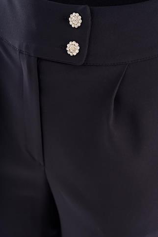 TAŞ DÜĞMELİ CEPLİ SİYAH KADIN PANTOLON 19013-2Y4