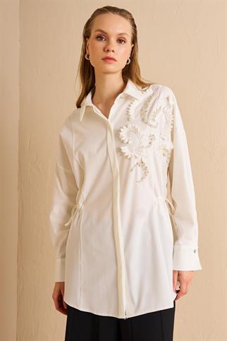 İŞLEMELİ EKRU KADIN TUNİK  21038-2Y5