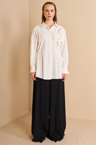 İŞLEMELİ EKRU KADIN TUNİK  21038-2Y5