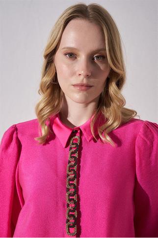 Taş İşlemeli Jakarlı Fuşya Kadın Tunik  21103-2Y4