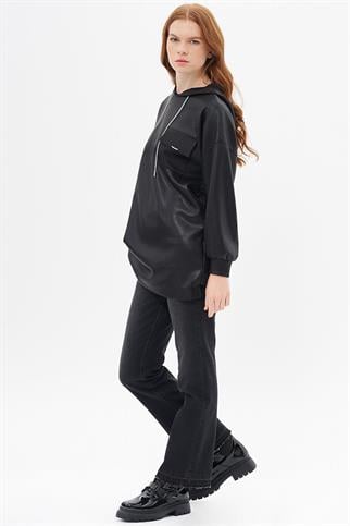 Pul Payetli Siyah Kadın Sweatshirt  31025-2K5