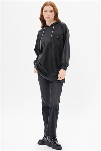 Pul Payetli Siyah Kadın Sweatshirt  31025-2K5