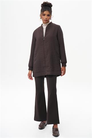 Yaprak Aplikeli Kahve Kadın Ceket 73015-2K5 