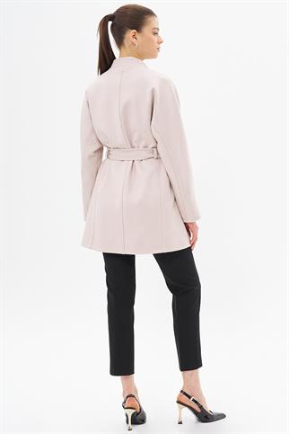 Hakim Yaka Kuşaklı Kaşe Taş Kadın Kaban 77018-2K5