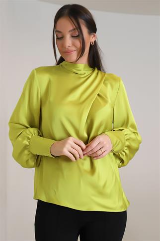 Klasik Kesim Olive Renk Kadın Bluz 3603-2K3