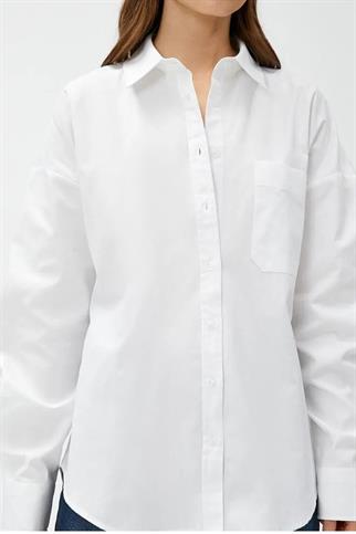 Oversize Cepli Pamuklu Beyaz Kadın Gömlek  3SAK60220PW