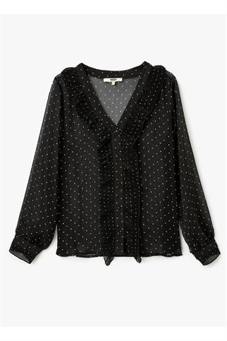 V YAKA PUANTİYELİ BEYAZ DESENLİ KADIN GÖMLEK  5SAK60183UW-2Y5