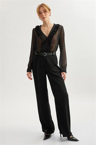 V YAKA PUANTİYELİ BEYAZ DESENLİ KADIN GÖMLEK  5SAK60183UW-2Y5