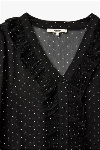 V YAKA PUANTİYELİ BEYAZ DESENLİ KADIN GÖMLEK  5SAK60183UW-2Y5