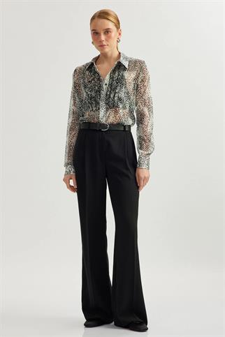 UZUN KOLLU FIRFIRLI SİYAH KADIN GÖMLEK   5SAK60185UW-2Y5