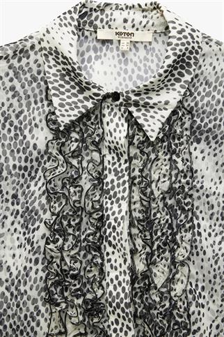 UZUN KOLLU FIRFIRLI SİYAH KADIN GÖMLEK   5SAK60185UW-2Y5