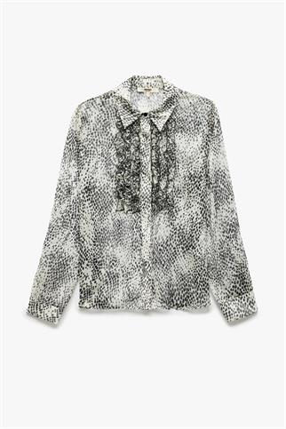 UZUN KOLLU FIRFIRLI SİYAH KADIN GÖMLEK   5SAK60185UW-2Y5