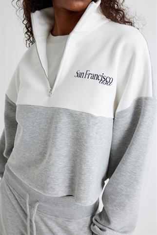 DİK YAKA FERMUARLI GRİ KADIN SWEATSHİRT  5WAK10236EK-2K5