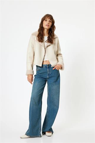 YAKASI VE KOLLARI PELUŞ EKRU KADIN CEKET  5WAK20161EW-2K5