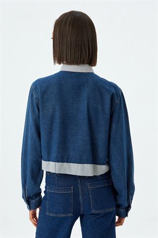 YAKASI ÇİZGİLİ İNDİGO KADIN GÖMLEK 5WAL60017MD-2K5