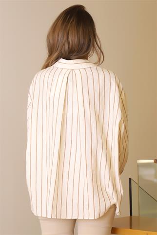 ÇİZGİLİ CEP DETAYLI BEJ KADIN GÖMLEK  ASENA ÇİZG-2Y5