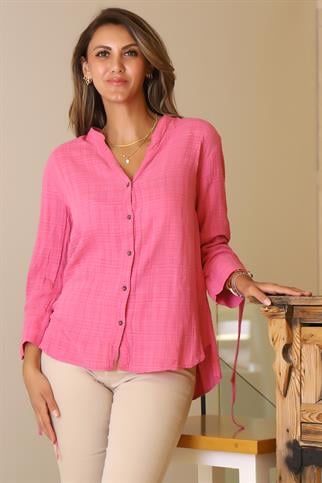KOLLARI BAĞCIKLI FUŞYA KADIN GÖMLEK  NİSAN-2Y5
